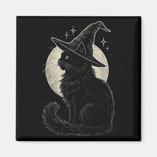 Aimant Chat noir mignon sorcière Casquette Lune Retro Coq