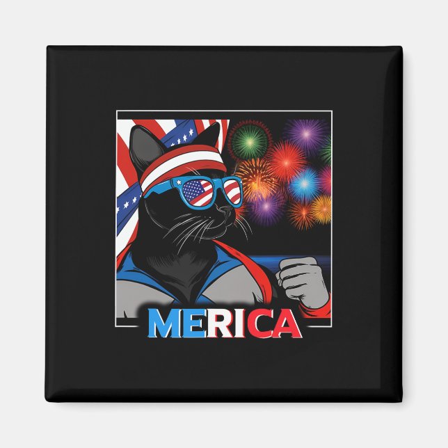 Aimant Chat noir patriotique Fireworks (Devant)