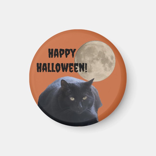 Aimant Chat noir Pleine lune Halloween (Devant)
