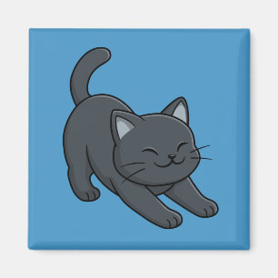 Aimant Chat noir s'étirant sur fond bleu