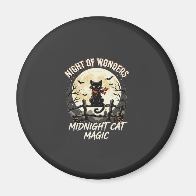 Aimant Chat noir sous la lumière de la lune d'Halloween (Devant)