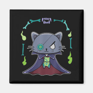 Aimant Chat noir vampire Dracula et ours en peluche pour