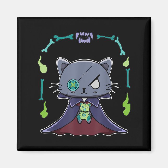 Aimant Chat noir vampire Dracula et ours en peluche pour (Devant)