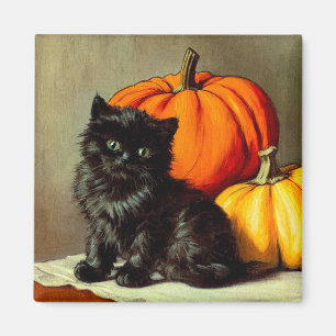 Aimant Chat noir vintage d'Halloween et Citrouilles