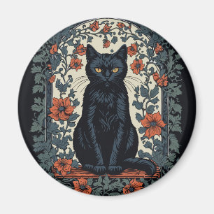 Aimant Chat noir Vintage Floral