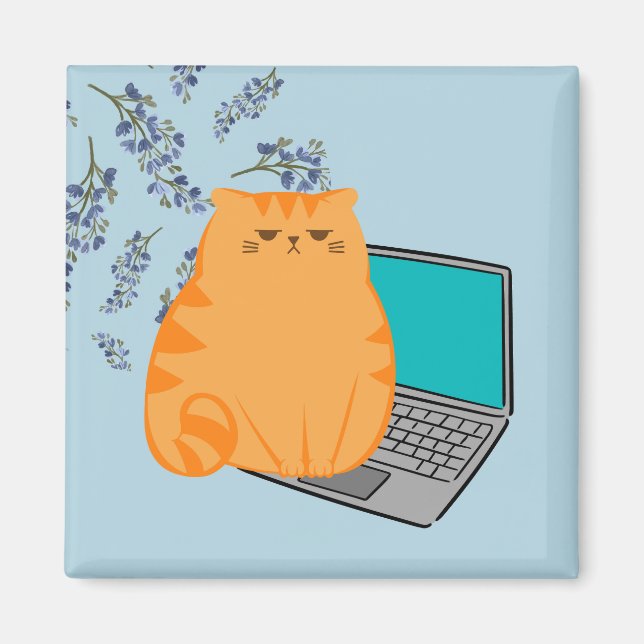 Aimant Chat orange qui travaille (Devant)