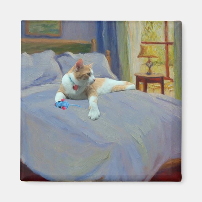 Aimant Chat orange sur le lit (Devant)