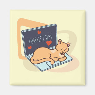 Aimant Chat ordinateur couché mignon