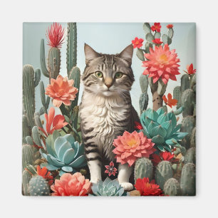 Aimant Chat parmi les cactus AMOUREUX DE LES CHATS