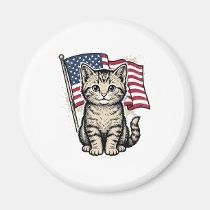 Aimant Chat patriotique avec drapeau américain vecteur vi