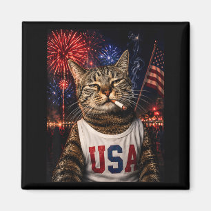 Aimant Chat Patriotique du 4 Juillet Fumant Cigarette 250