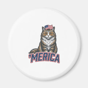 Aimant Chat Patriotique Merica Vintage Gravure de Chemise