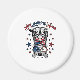 Aimant Chat Patriotique Rouge Blanc et Meow Design Vintag