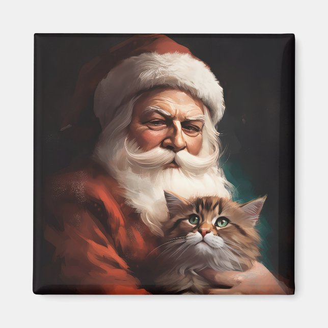 Aimant Chat Persan avec le Père Noël Fête de Noël  (Devant)