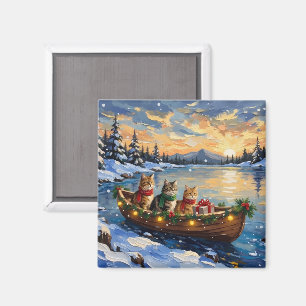 Aimant Chat Persan Noël Bateau Fêtes