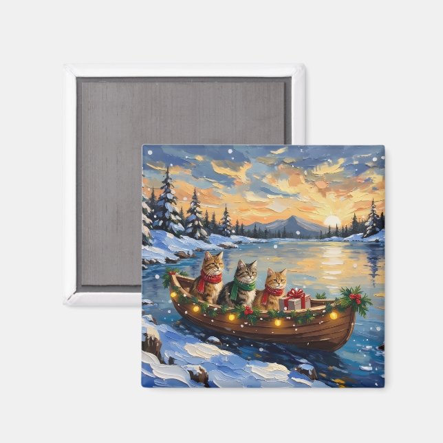 Aimant Chat Persan Noël Bateau Fêtes (Recto/Verso)