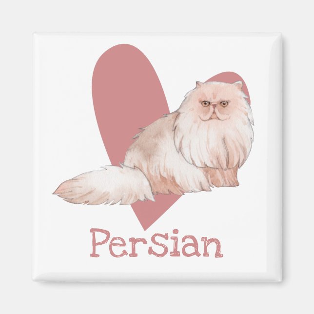 Aimant Chat Perse Aquarelle Kitty Coeur rose (Devant)