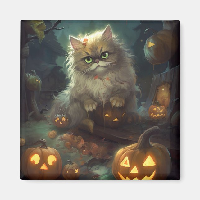 Aimant Chat perse d'Halloween avec effroi Citrouille (Devant)