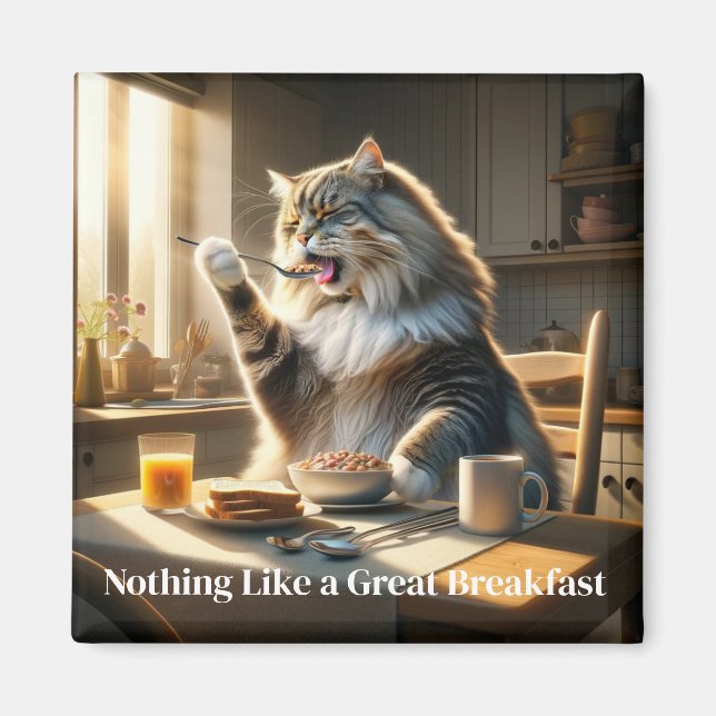 Aimant Chat Petit Déjeuner (Devant)