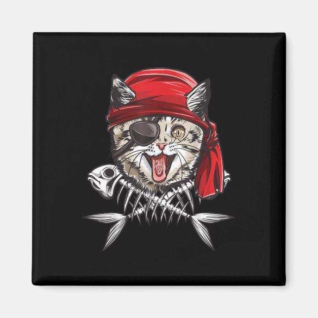 Aimant Chat Pirate Boys Hommes Jolly roger Drapeau Crâne  (Devant)