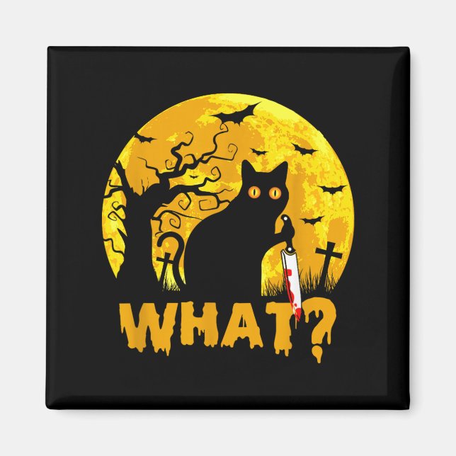 Aimant Chat Quoi_ Halloween Chat Noir Avec Couteau - Drôl (Devant)
