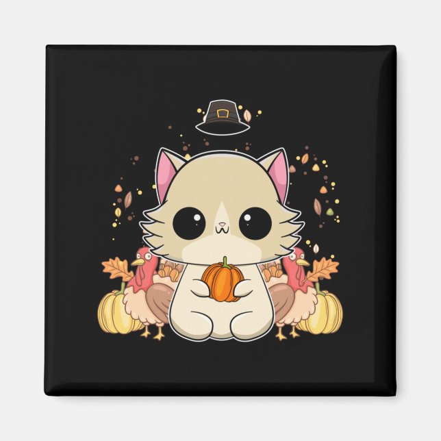 Aimant Chat Ragdoll Anime Chaton Action de grâce Dinde (Devant)