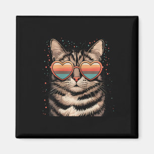 Aimant Chat Rétro Avec Lunettes Cœur Amour Chat Mignon Va
