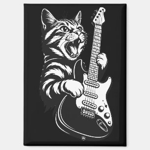 Aimant Chat Rock Jouant de la Guitare Électrique   Amour 