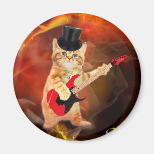 Aimant Chat Rocker avec chapeau et guitare