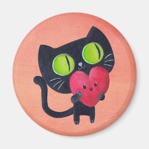 Aimant Chat romantique étreignant le coeur mignon rouge