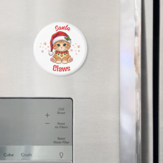 Aimant Chat roux drôle avec chapeau de Père Noël pour Noë