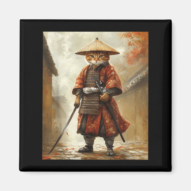 Aimant Chat Samouraï Japon Japonais Drôle Graphique (Devant)