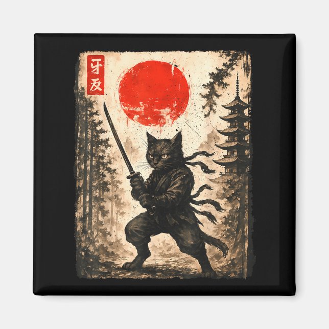 Aimant Chat Samouraï Japonais Graphique Anime pour Hommes (Devant)