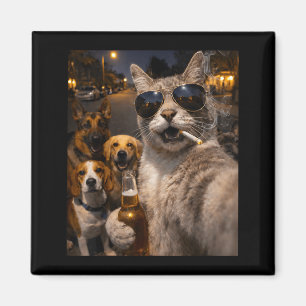 Aimant Chat sarcastique cool avec selfie de chiens mème a