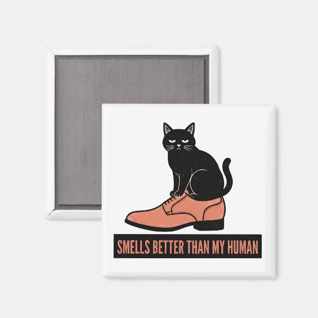 Aimant Chat sarcastique en linogravure dans une chaussure (Recto/Verso)