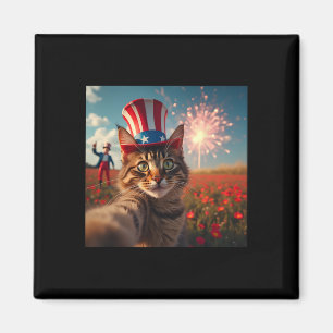 Aimant Chat Selfie 4 juillet Drapeau Américain Patriotiqu