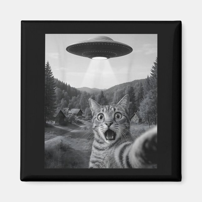 Aimant Chat selfie avec un OVNI alien drôle chat Ed chat  (Devant)