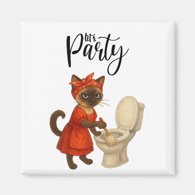 Aimant Chat siamois Femme au foyer Faisons la fête (Devant)