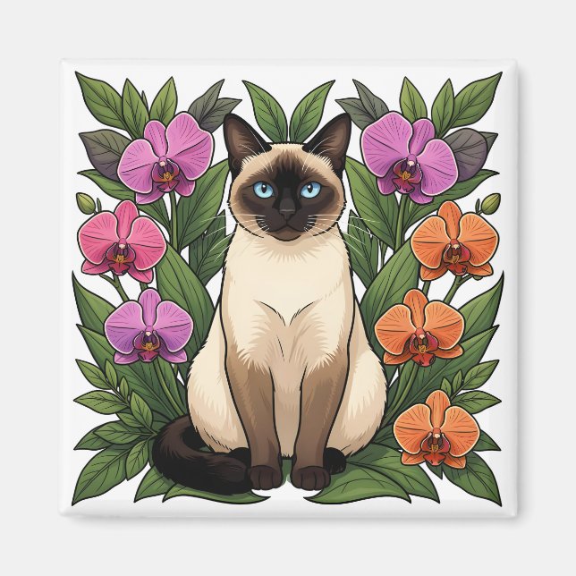 aimant chat siamois floral (Devant)