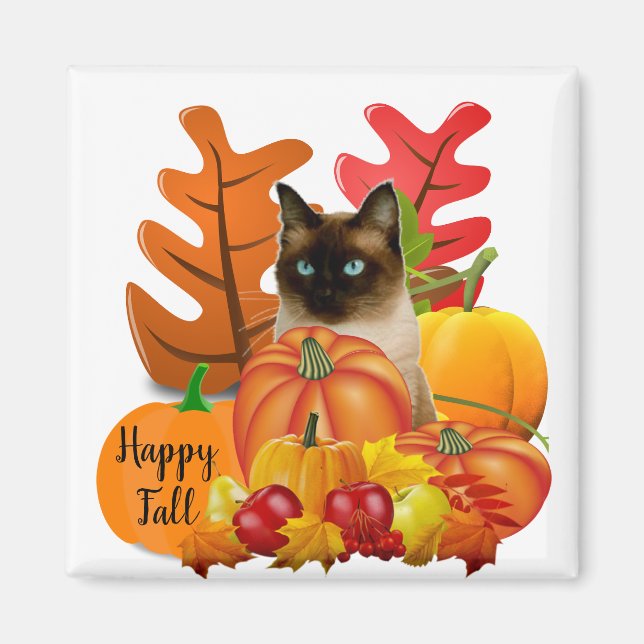 Aimant Chat siamois heureux d'automne dans un patch de ci (Devant)