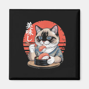 Aimant Chat siamois japonais mangeant des sushis Kawaii C