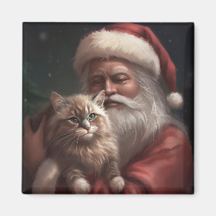 Aimant Chat sibérien avec le Père Noël festif de Noël 