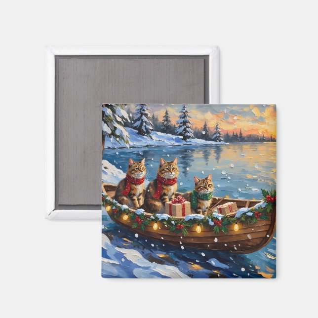 Aimant Chat Sibérien Noël Bateau Vacances (Recto/Verso)