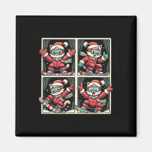 Aimant Chat Ski Snowboard Hiver Montagne de Noël Voyage P