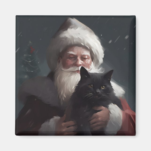 Aimant Chat Smoking Avec Le Père Noël Festif Noël (Devant)