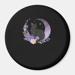 Aimant Chat Sorcière Fleurs de Lune Pastel Goth Goblincor