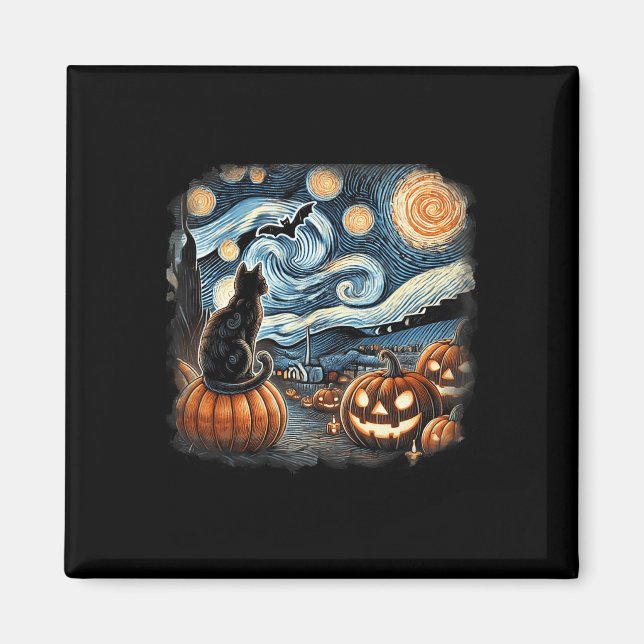 Aimant Chat Starry Nuit Van Gogh Chat pour Amoureux des c (Devant)