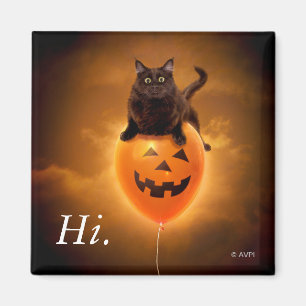 Aimant Chat sur le ballon d'Halloween