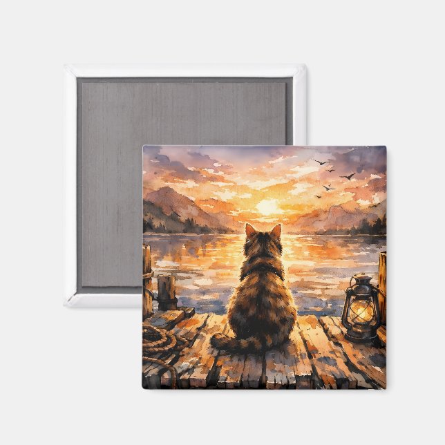 Aimant Chat sur le quai au coucher du soleil (Recto/Verso)