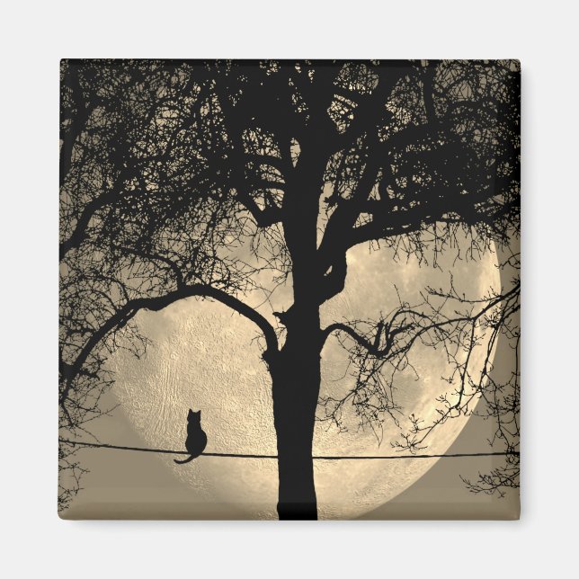 Aimant Chat sur un fil pleine lune (Devant)